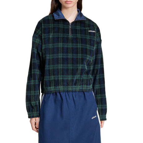 adidas Originals Corduroy Tartan Half Zip Top Kadın Sweatshirt Night Indigo / Black / Shadow Green