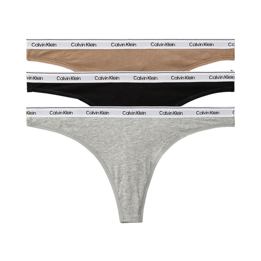 Calvin Klein Thong 3PK Modern Logo - Kadın Black/Grey Heather/Cafe Fun