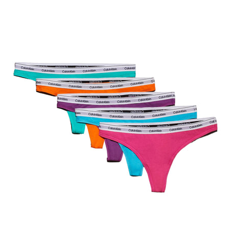 Calvin Klein Thong 5PK Modern Logo - Kadın Pl Grn/Fch Fdr/Dhl/Bl Atl/Vbrt Org