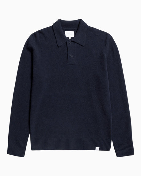 Norse Projects Norse Standard Merino Lambswool Polo Erkek Kazak Dark Navy