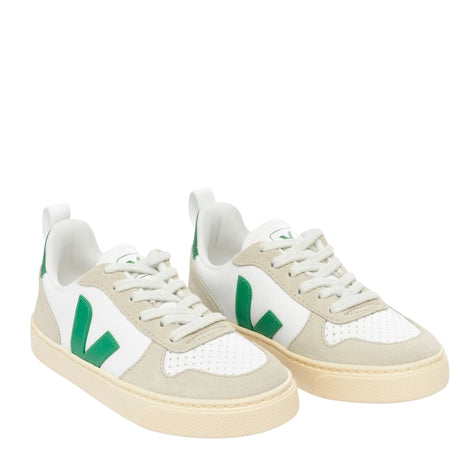 VEJA Small V - 10 Laces Chromefree Leather Çocuk Sneaker Extra White/Emeraude Almond