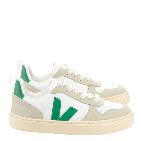 VEJA Small V - 10 Laces Chromefree Leather Çocuk Sneaker Extra White/Emeraude Almond