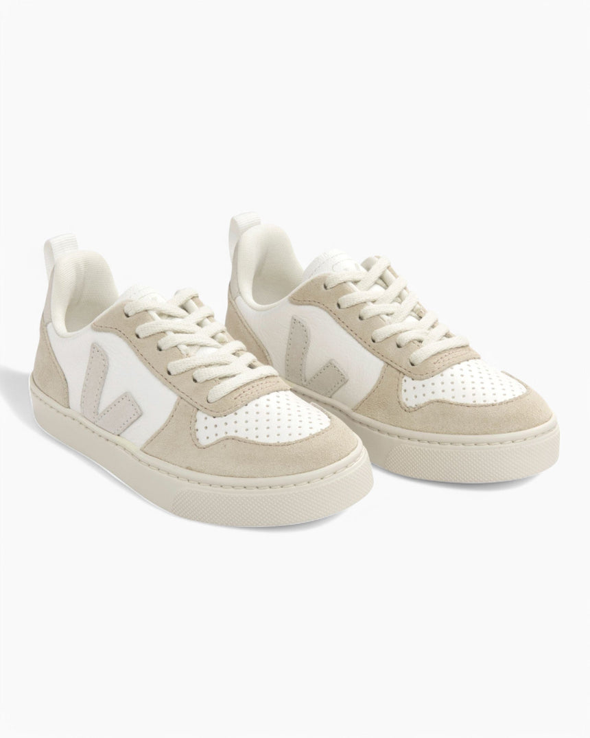 VEJA Small V-10 Laces Chromefree Leather Çocuk Sneaker Extra White/Naturel Almond