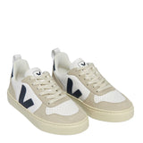 VEJA Small V-10 Laces Chromefree Leather Çocuk Sneaker Extra White/Nautico Almond