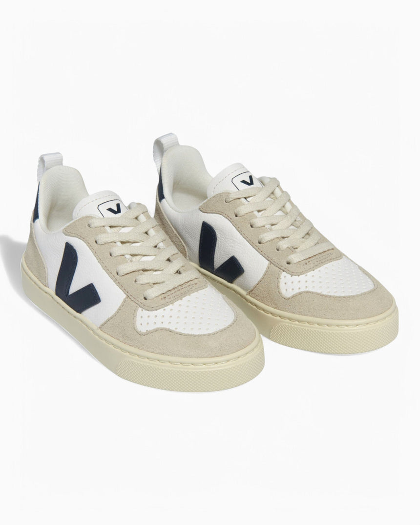 VEJA Small V-10 Laces Chromefree Leather Çocuk Sneaker Extra White/Nautico Almond