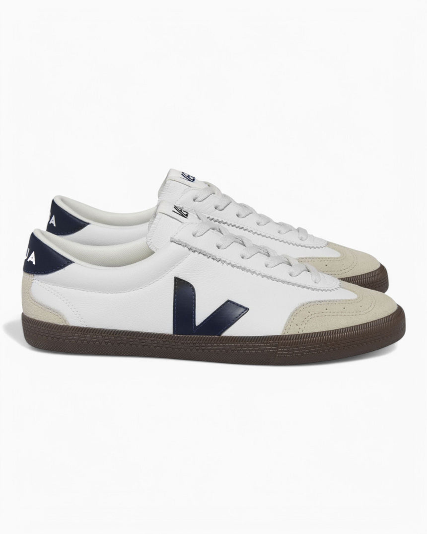 VEJA Volley Organic Traced Leather Erkek Sneaker White/Nautico/Bark